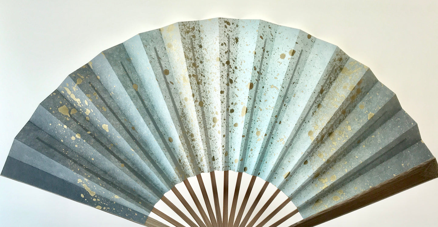 Kyosensu Folding Fan x MUSUHI Blue & Gold Gradient #KS-3