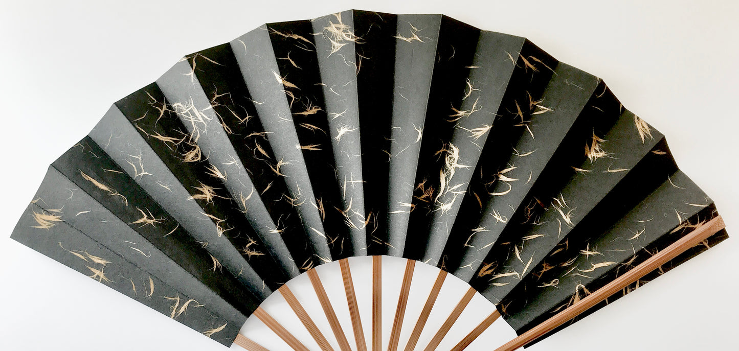 Kyo Sensu folding fan x Tosa Washi paper x MUSUHI: Dragon Soaring Through Clouds Gold & Black (L) #KS-2