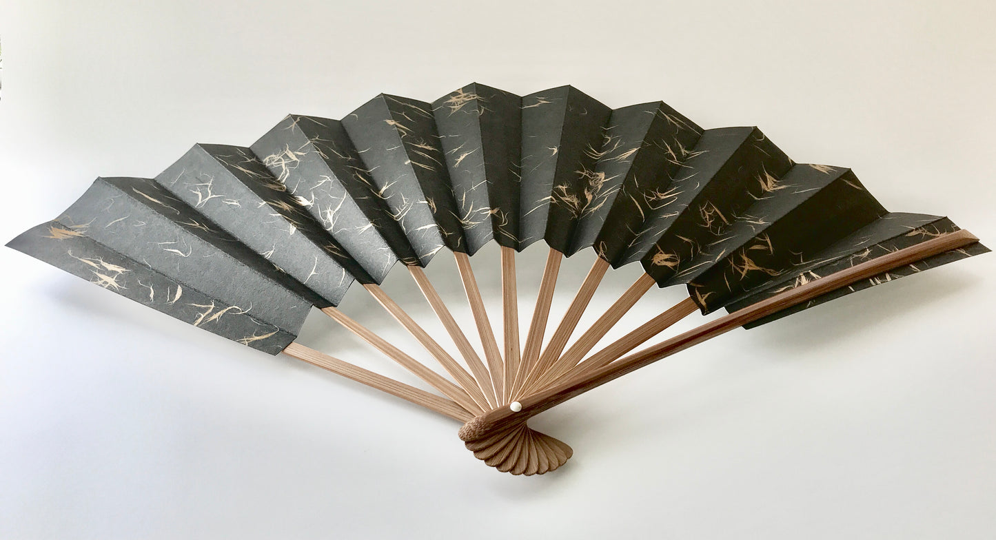 Kyo Sensu folding fan x Tosa Washi paper x MUSUHI: Dragon Soaring Through Clouds Gold & Black (L) #KS-2