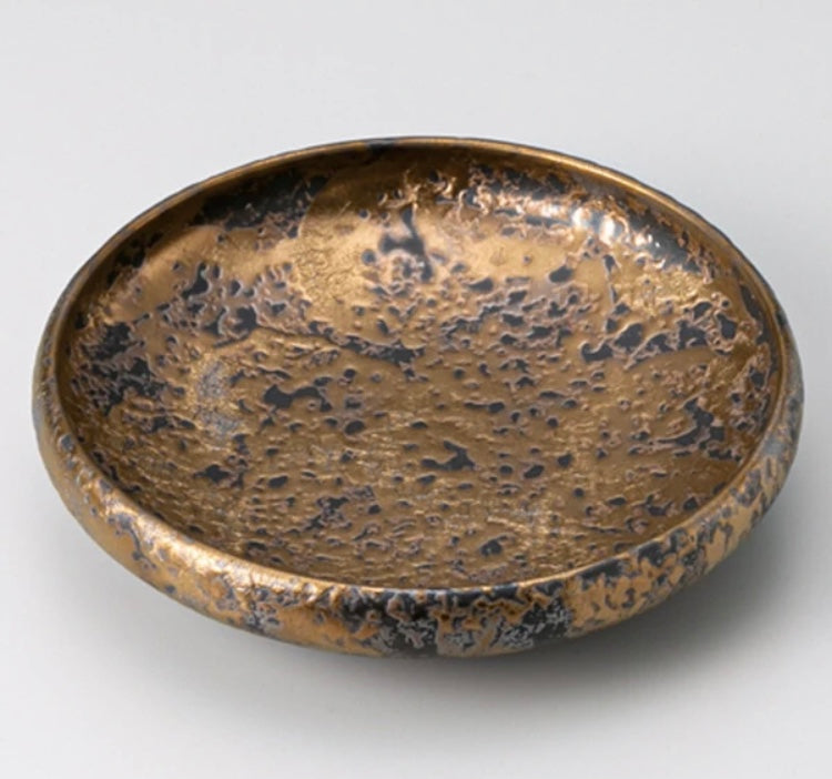 Mino-yaki, cuenco Kukurite negro y dorado (S), vajilla de cerámica #MW-17